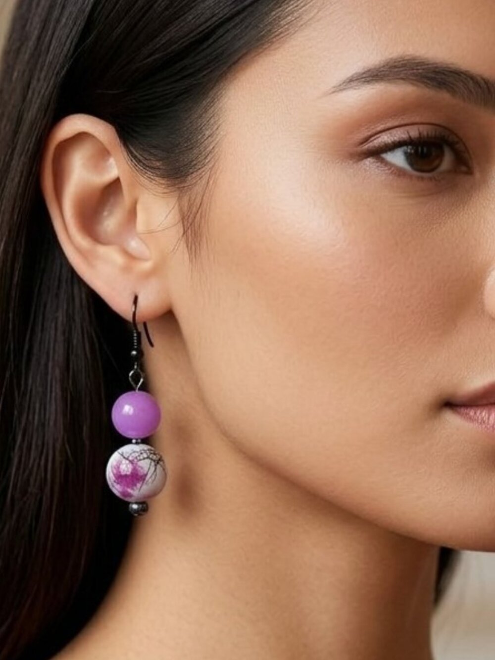 Double Glass Ball Pierced Earrings Cherry Blossom Pink